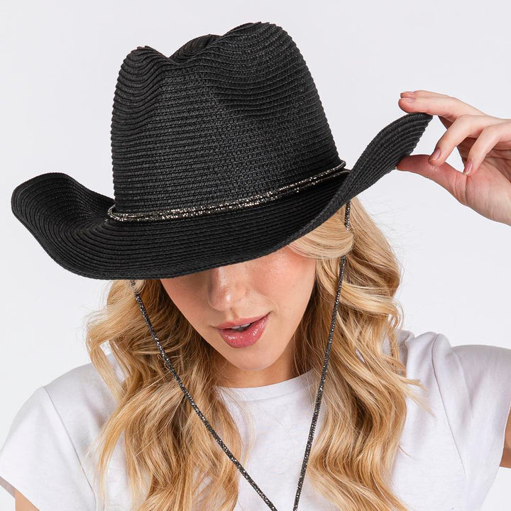 Joia Rhinestone Chin Strap and Band Cowboy Hat