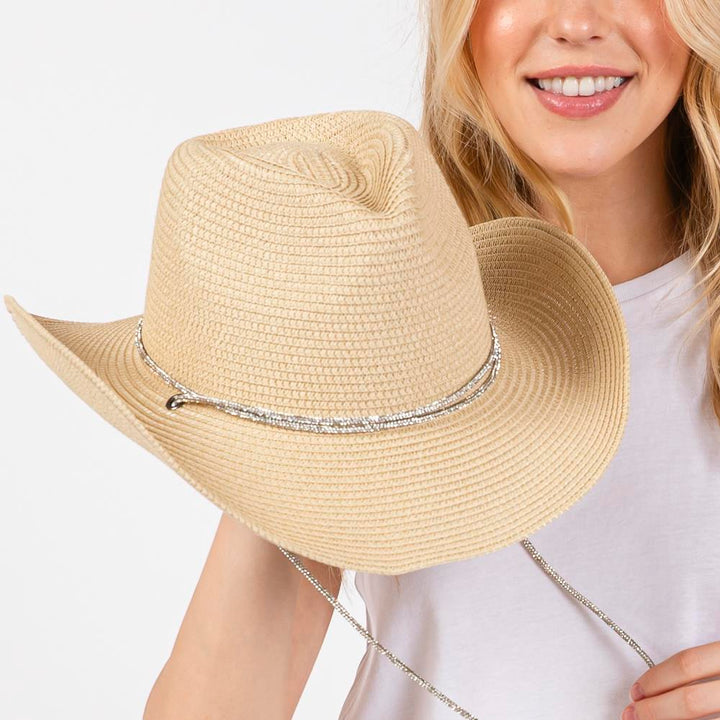 Joia Rhinestone Chin Strap and Band Cowboy Hat