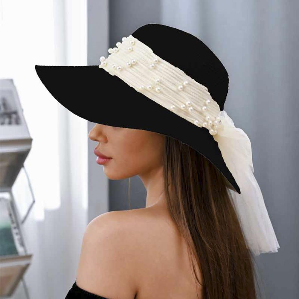 Joia Straw Sun Hat with Pearl Ribbon Band