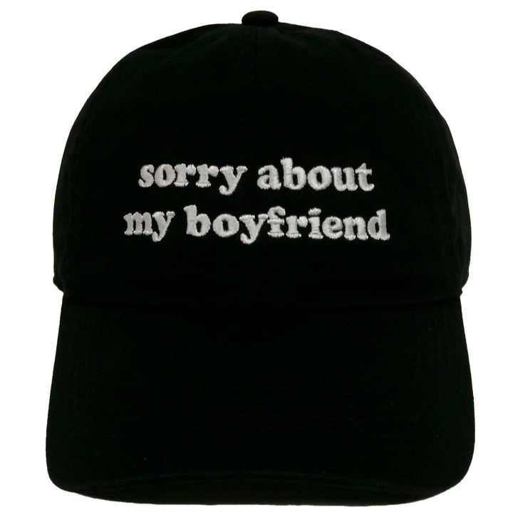Joia Accessories Sorry About My Boyfriend Stonewashed Embroidered Baseball Cap