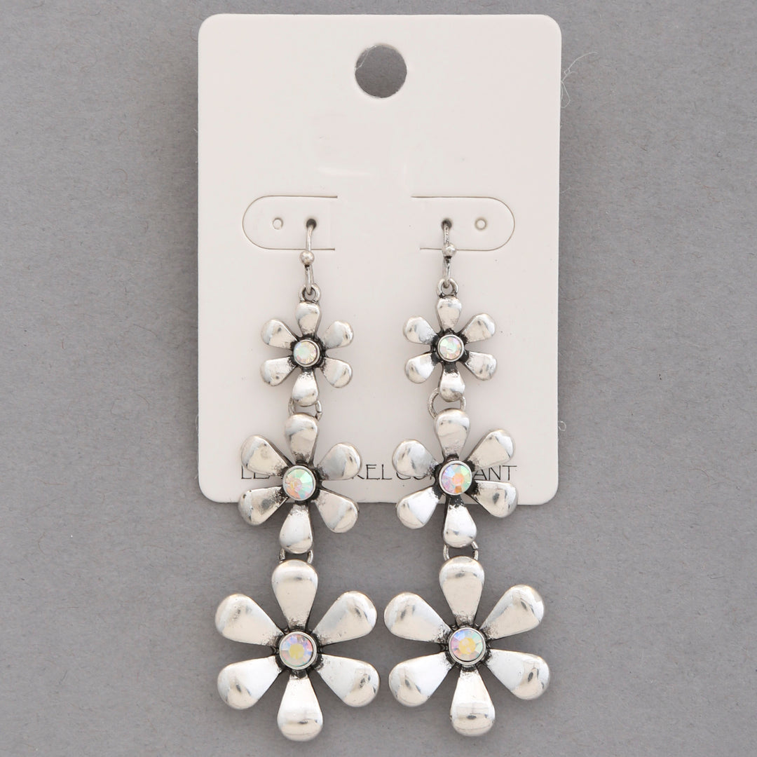 Joia Accessories Triple Flower Metal Dangle Earrings