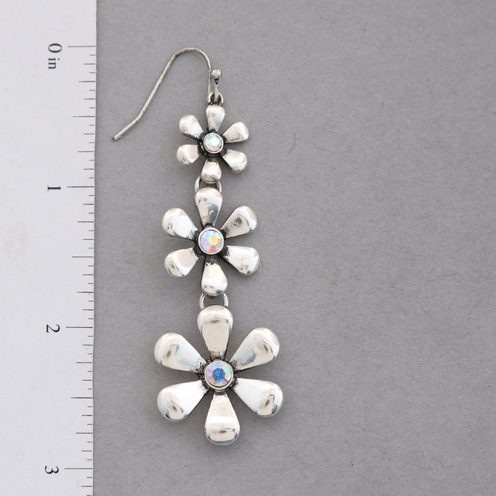 Joia Accessories Triple Flower Metal Dangle Earrings