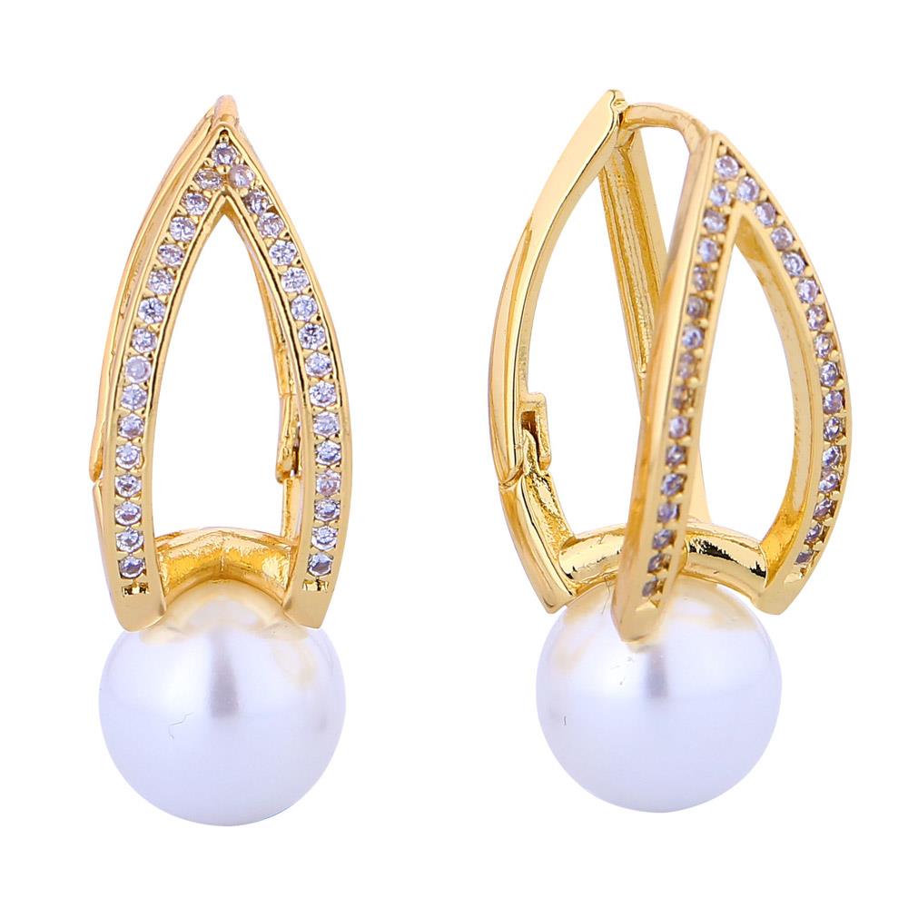 Joia Gold Dipped Crown Jewel Pearl CZ Earrings