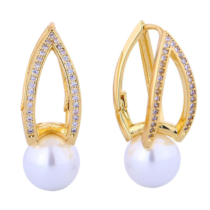 Joia Gold Dipped Crown Jewel Pearl CZ Earrings