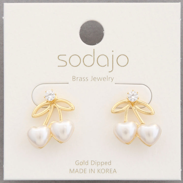 Sodajo Heart Shaped Pearl Bead Gold Dipped Earrings