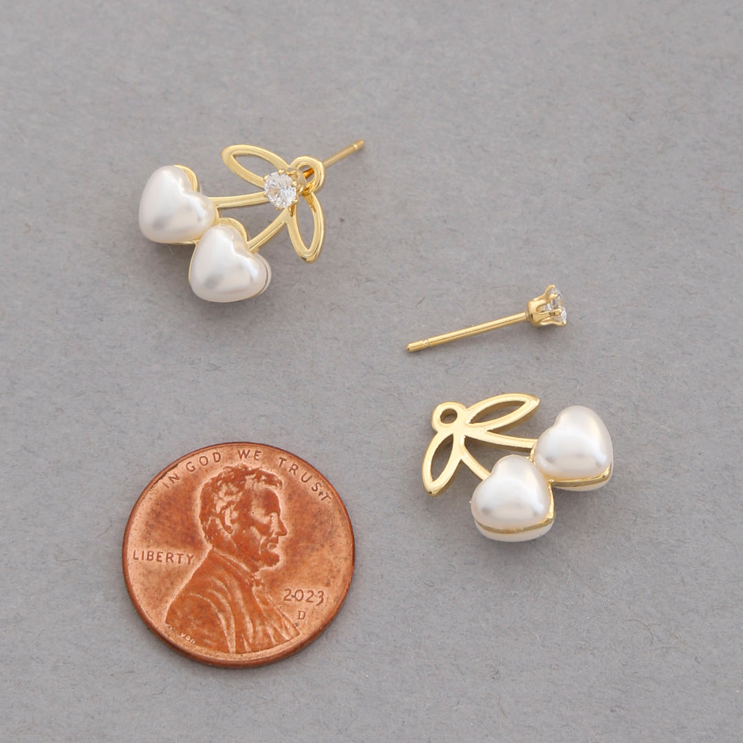 Sodajo Heart Shaped Pearl Bead Gold Dipped Earrings