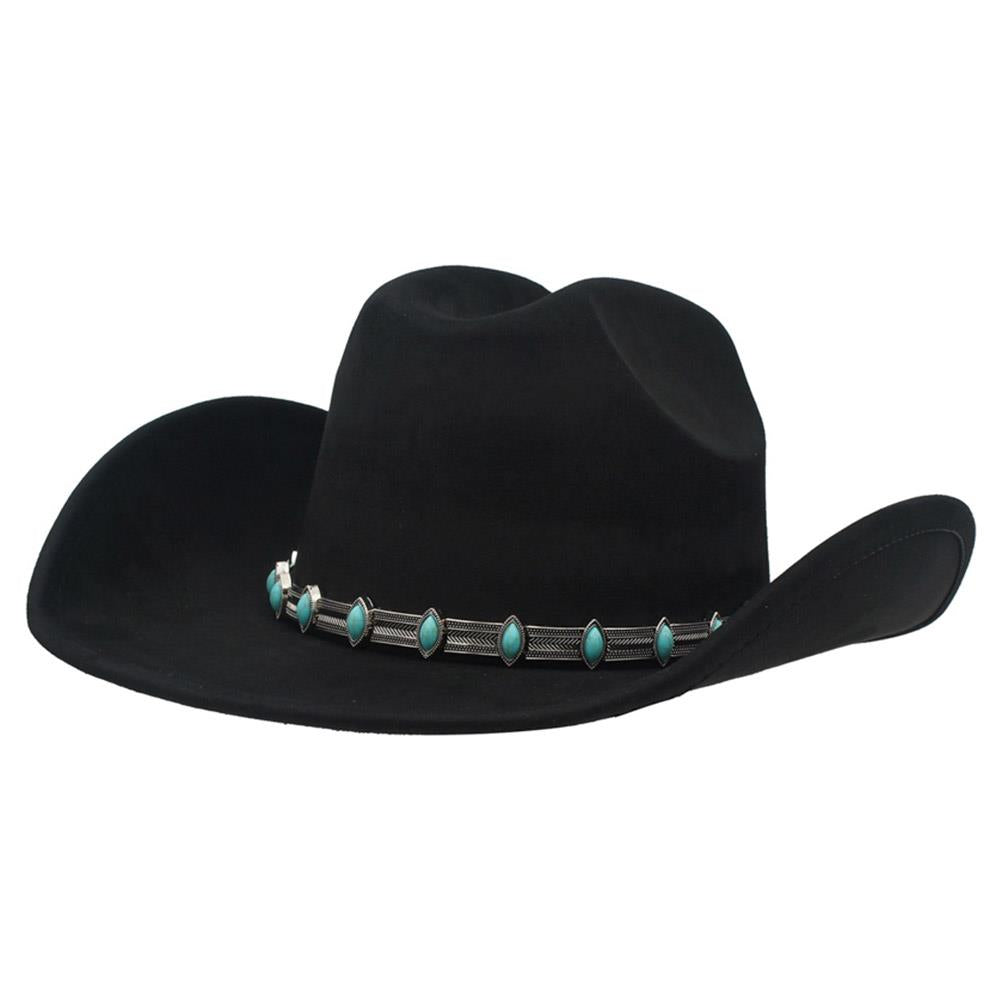 Joia Accessories Etched Boho Link Banded Faux Suede Cowboy Hat