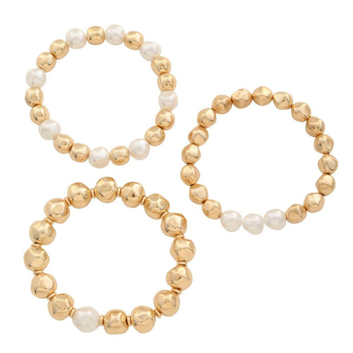 Joia Pearl & Gold Beaded Bracelet Set