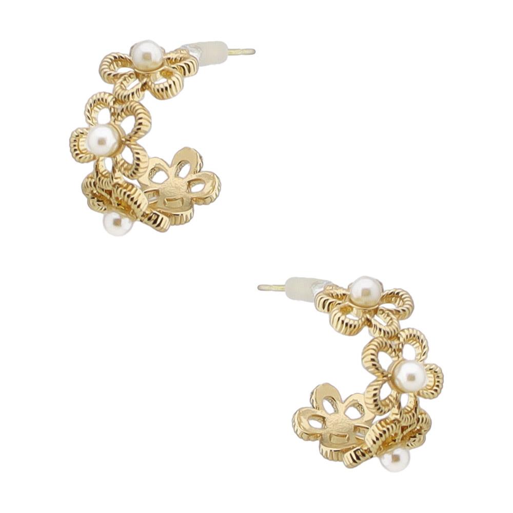 Joia Metal Pearl Flower Hoop Earring