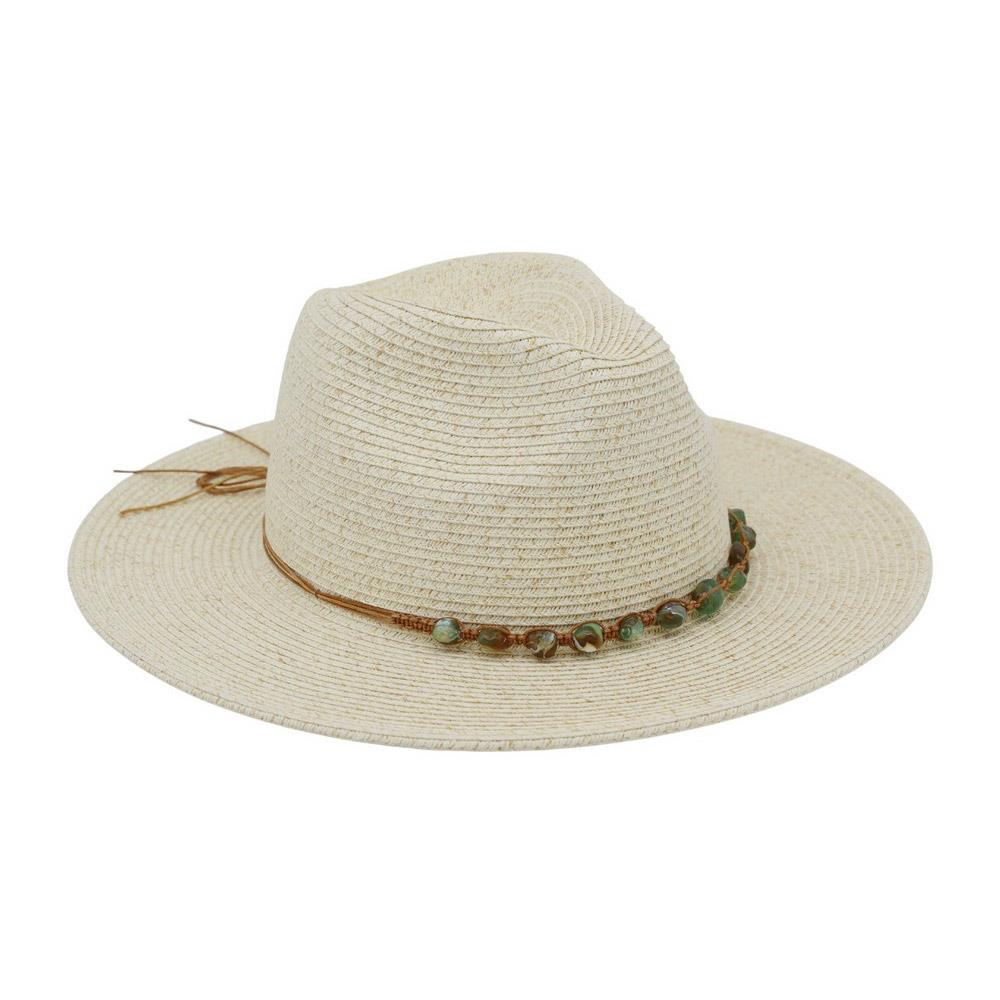 Joia Straw Fedora Hat With Turquoise Stone Band