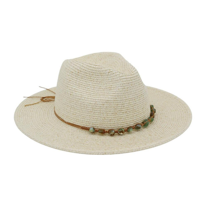 Joia Straw Fedora Hat With Turquoise Stone Band