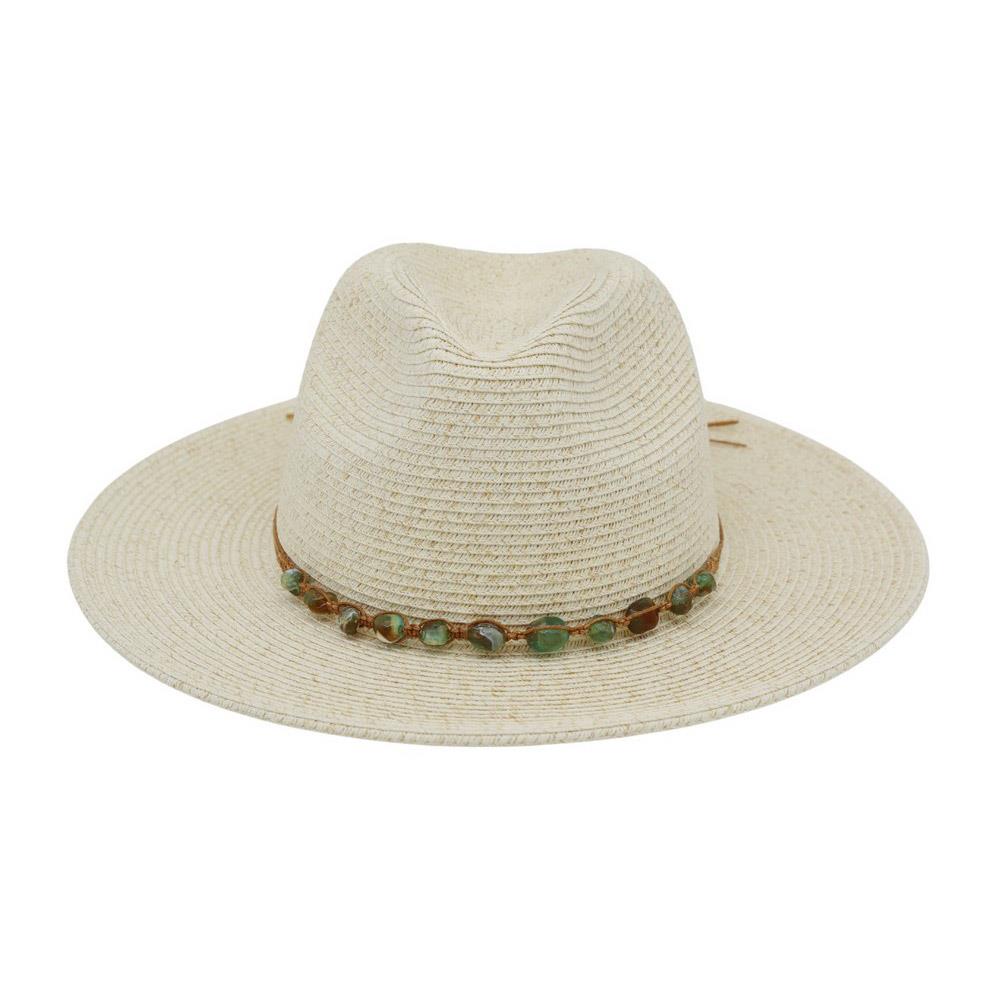 Joia Straw Fedora Hat With Turquoise Stone Band