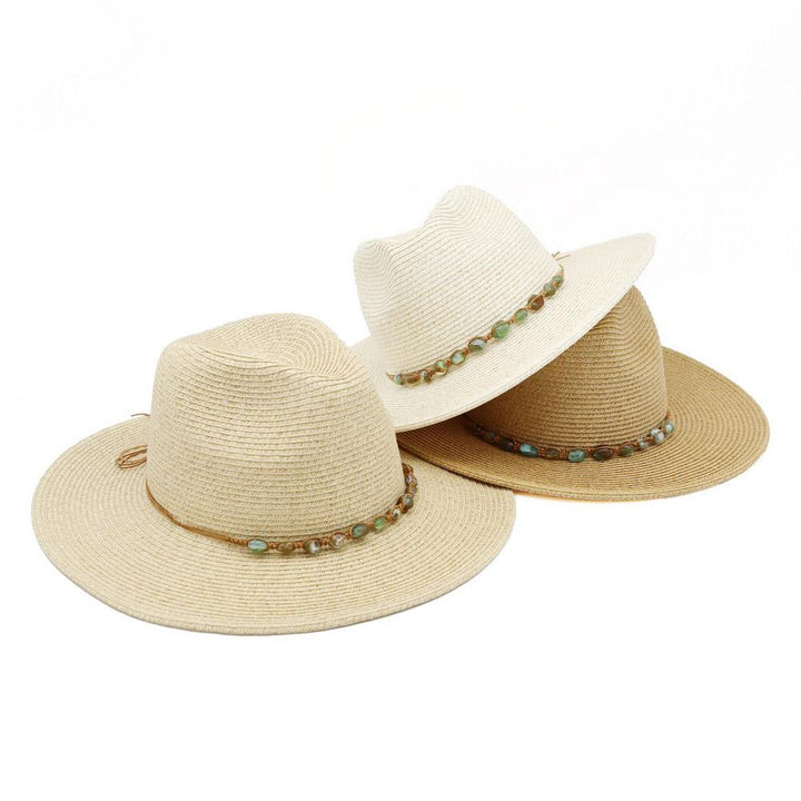 Joia Straw Fedora Hat With Turquoise Stone Band