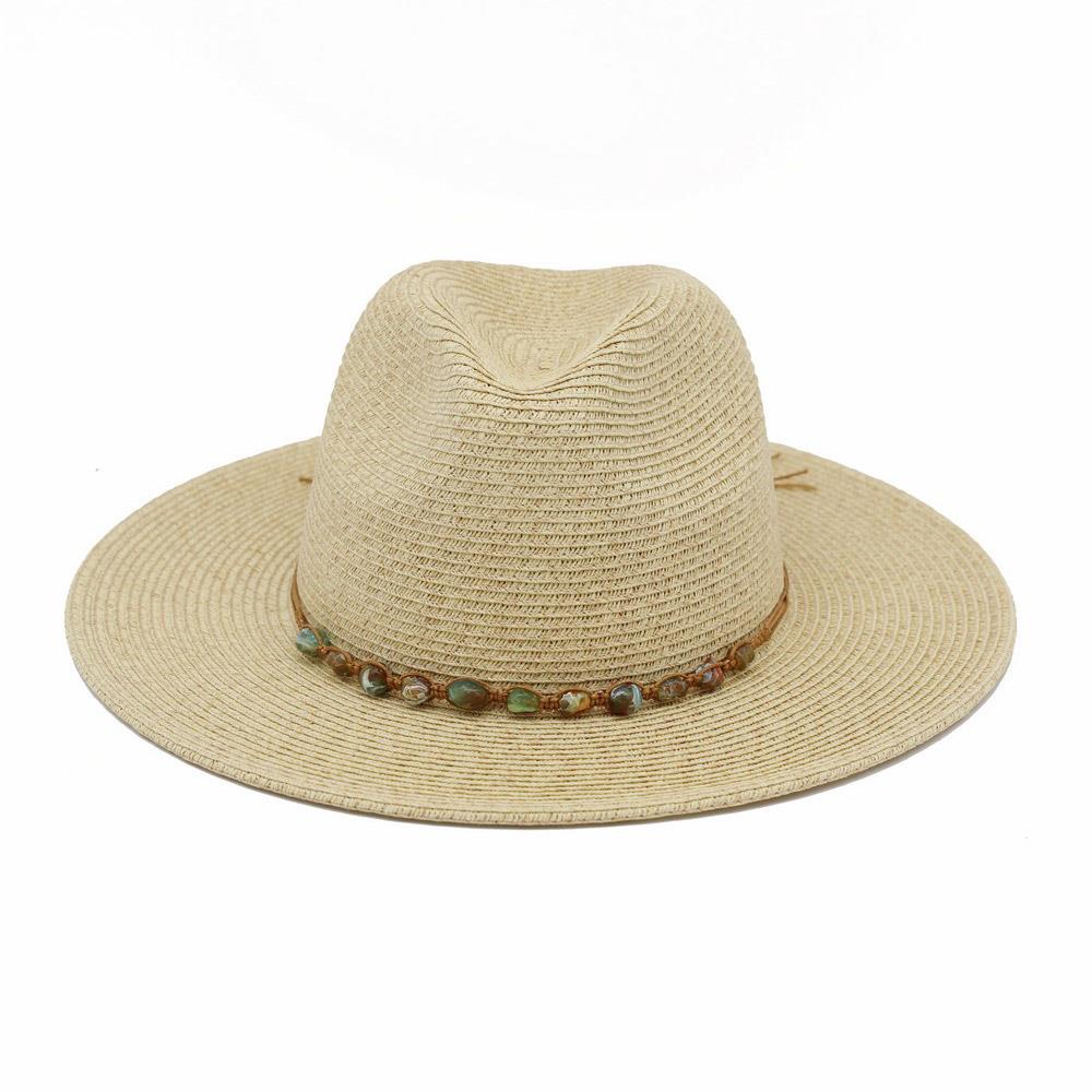 Joia Straw Fedora Hat With Turquoise Stone Band