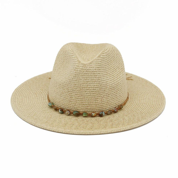 Joia Straw Fedora Hat With Turquoise Stone Band