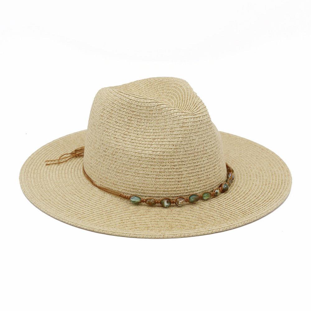 Joia Straw Fedora Hat With Turquoise Stone Band