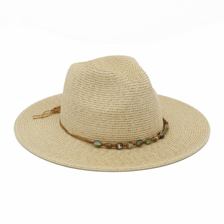 Joia Straw Fedora Hat With Turquoise Stone Band