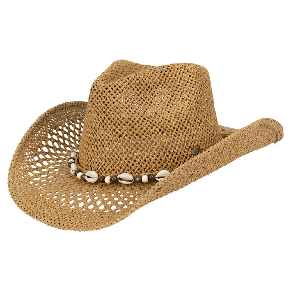 Joia CC Paper Straw Cowboy Hat with Shell & Beaded Band