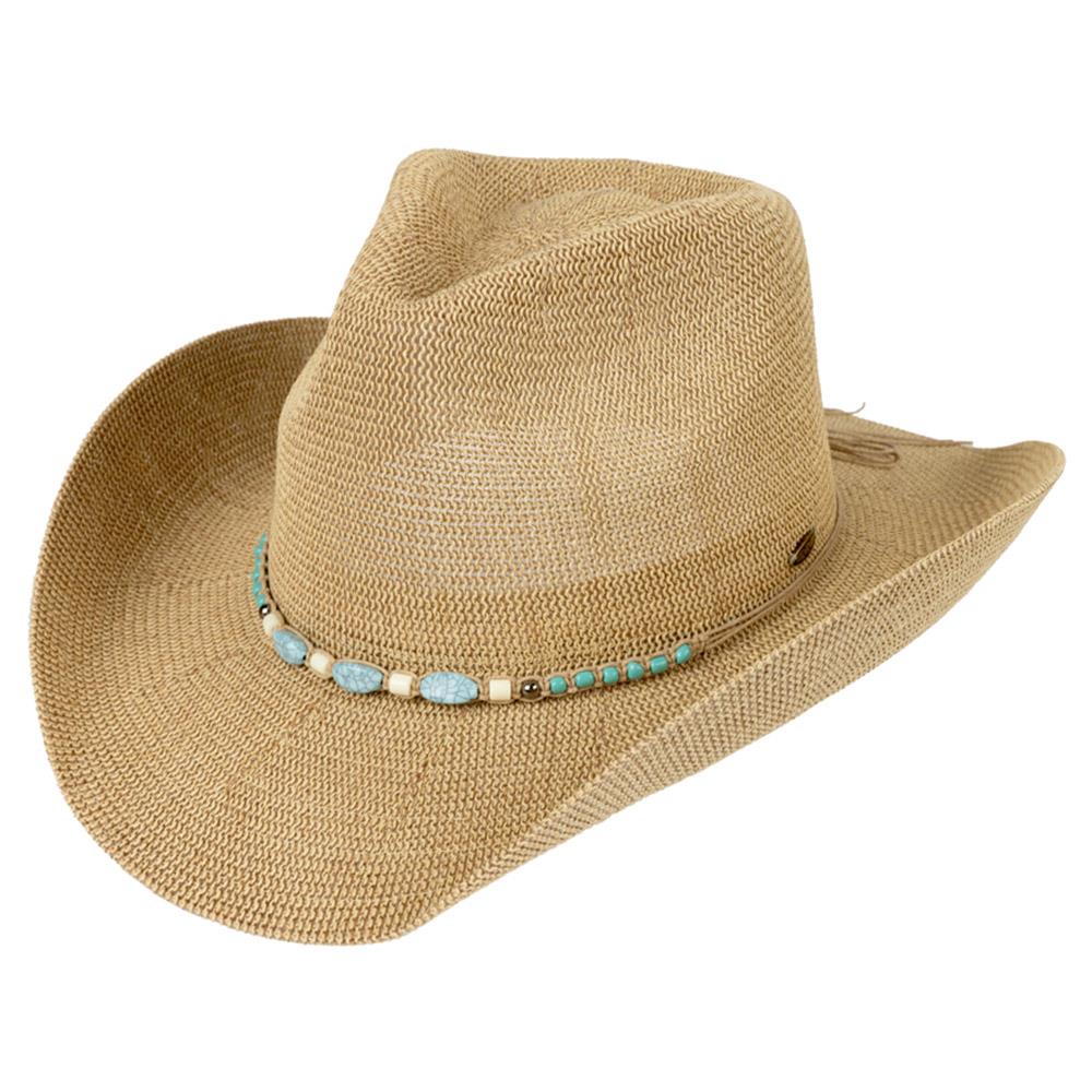 Joia CC Knitted Cowboy Hat With Turquoise Stone And Beaded String Band
