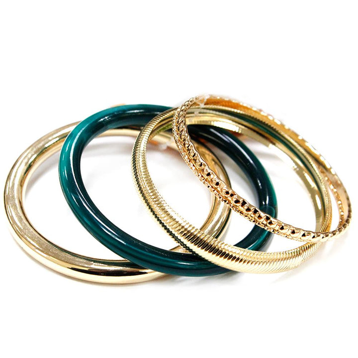 Joia Mixed Metal Resin Smooth Thin Stacked Bangle Braclet Set