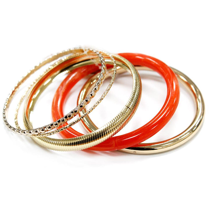 Joia Mixed Metal Resin Smooth Thin Stacked Bangle Braclet Set