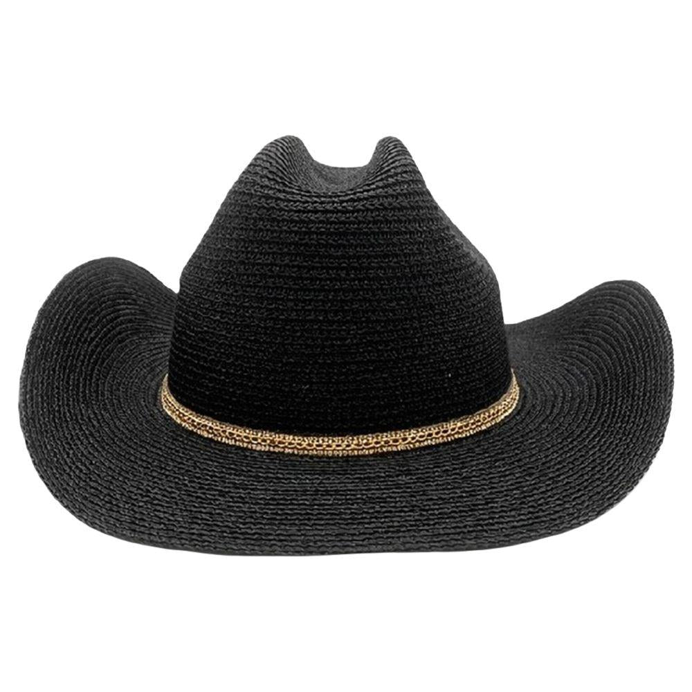 Joia Western Open-Weave Straw Sun Hat with Metallic Band Detail