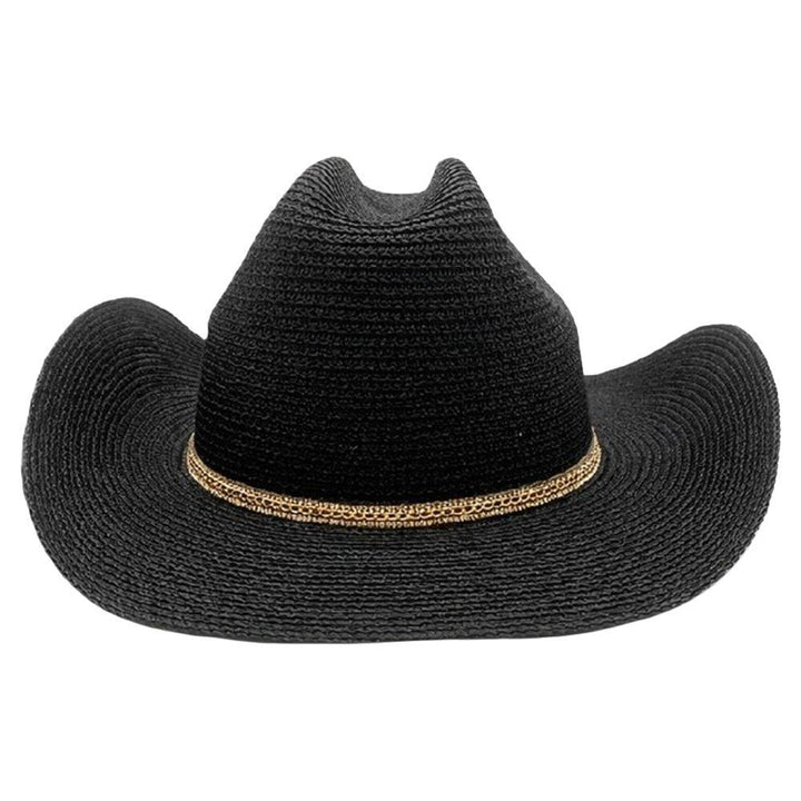 Joia Western Open-Weave Straw Sun Hat with Metallic Band Detail