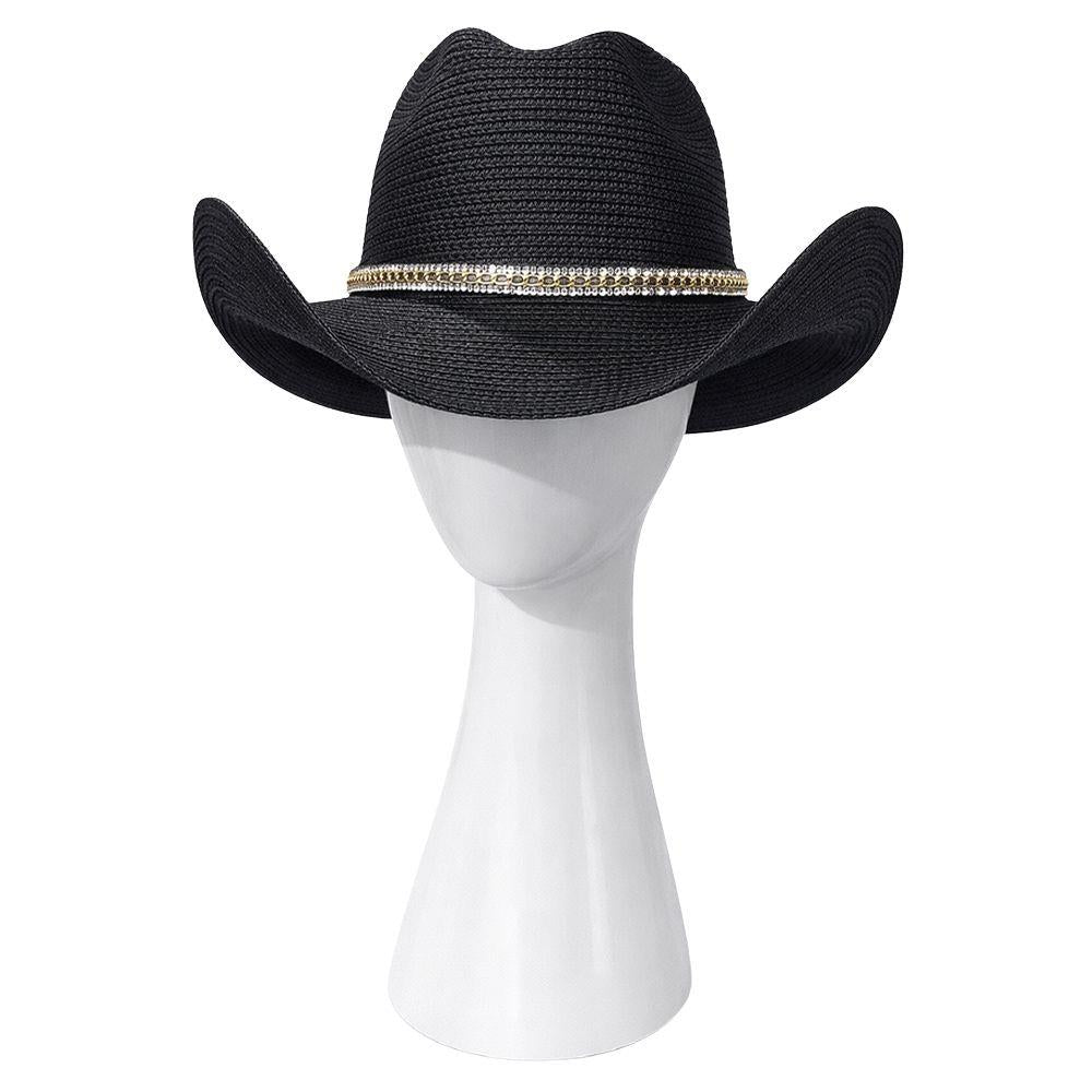 Joia Western Open-Weave Straw Sun Hat with Metallic Band Detail