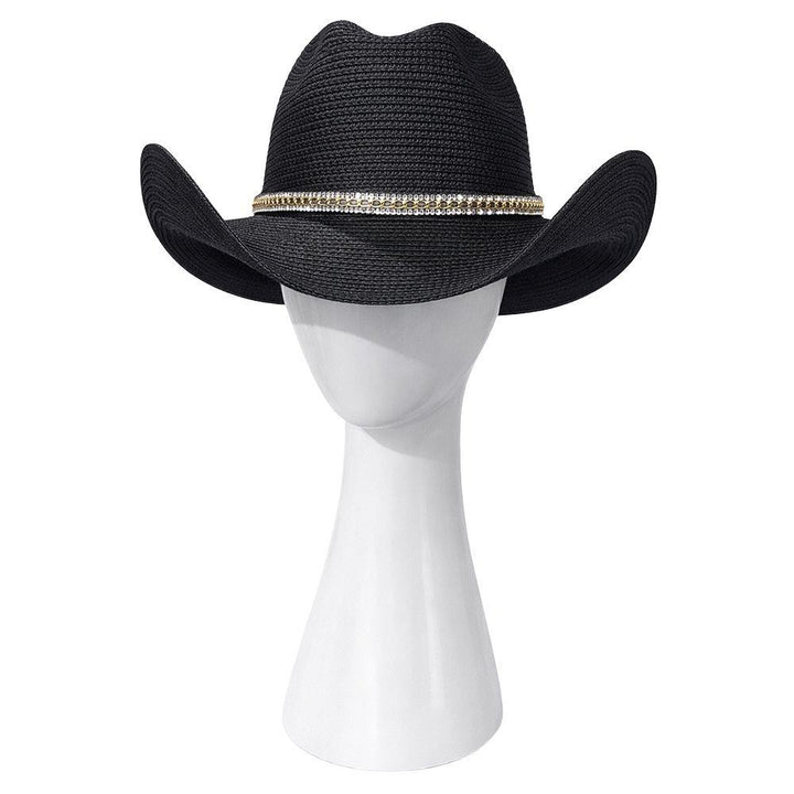 Joia Western Open-Weave Straw Sun Hat with Metallic Band Detail