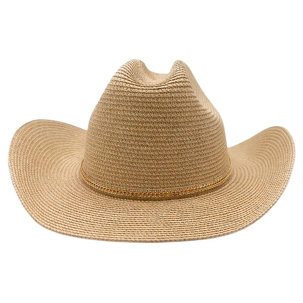 Joia Western Open-Weave Straw Sun Hat with Metallic Band Detail