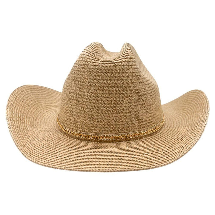Joia Western Open-Weave Straw Sun Hat with Metallic Band Detail
