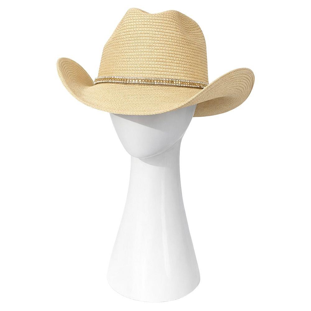 Joia Western Open-Weave Straw Sun Hat with Metallic Band Detail