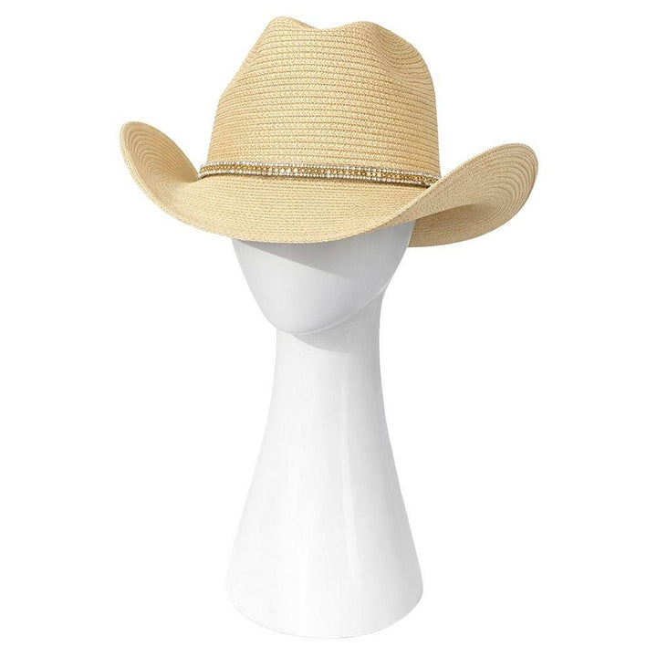 Joia Western Open-Weave Straw Sun Hat with Metallic Band Detail