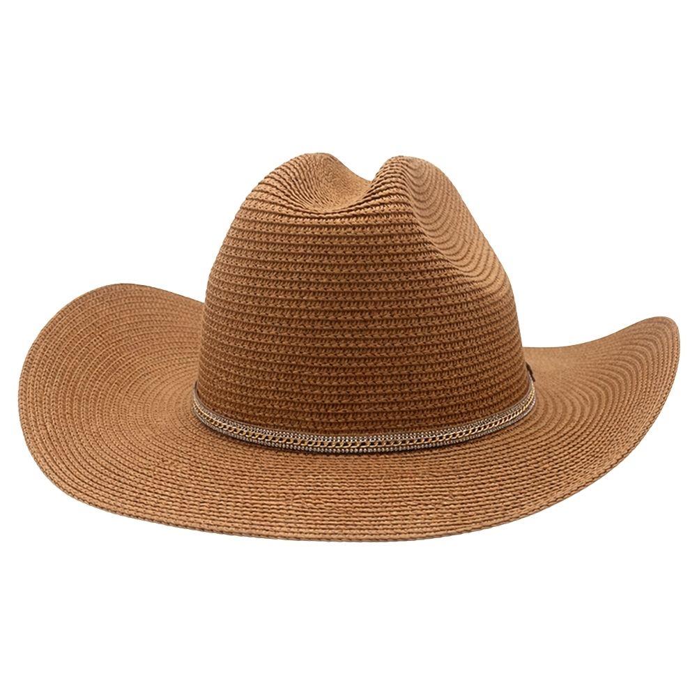 Joia Western Open-Weave Straw Sun Hat with Metallic Band Detail