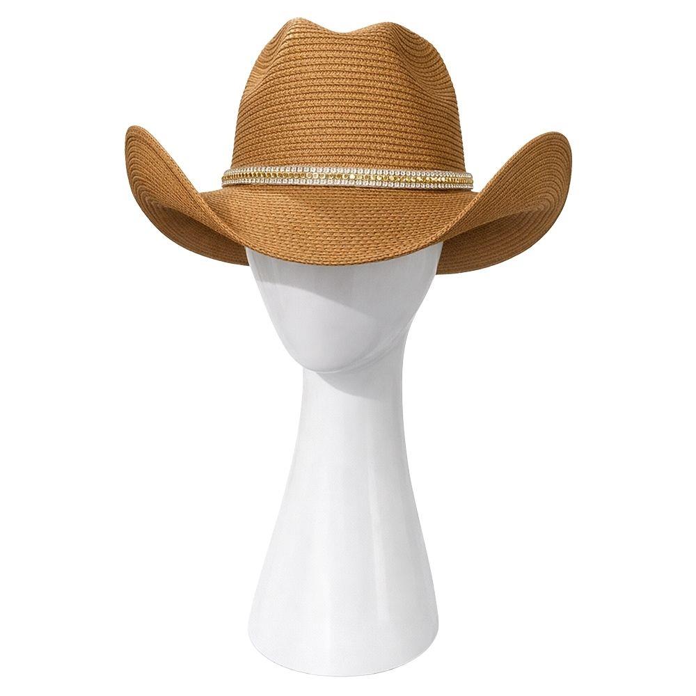 Joia Western Open-Weave Straw Sun Hat with Metallic Band Detail