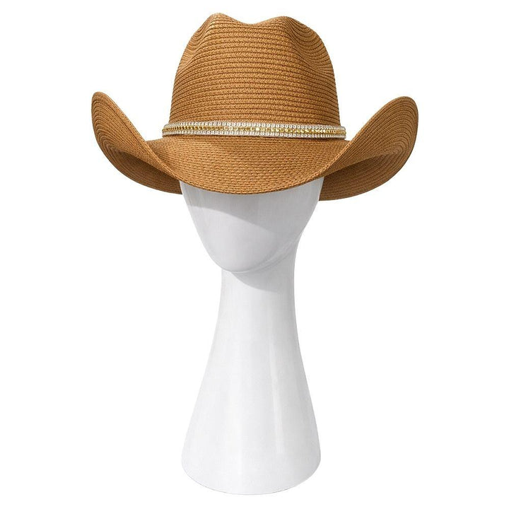 Joia Western Open-Weave Straw Sun Hat with Metallic Band Detail