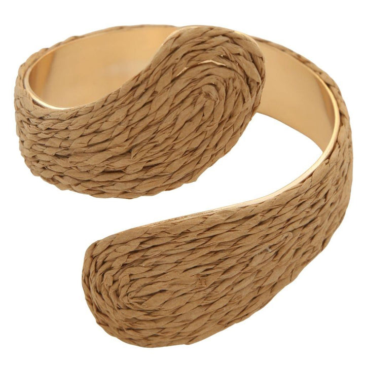 Joia Woven Raffia Swirl Metal Cuff Bracelet