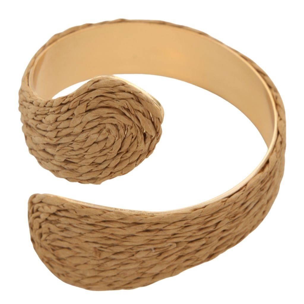 Joia Woven Raffia Swirl Metal Cuff Bracelet