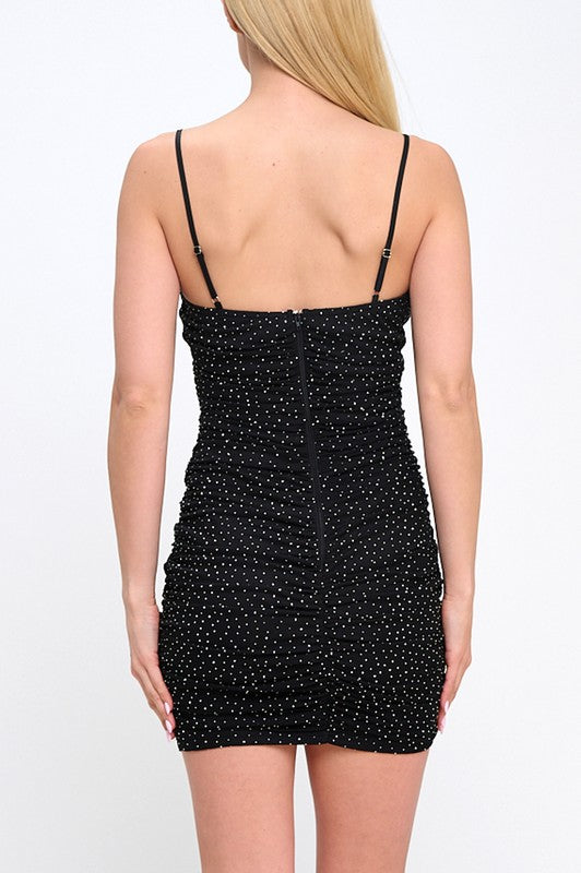 Lovely Day Embellished Ruched Bodycon Mini Dress