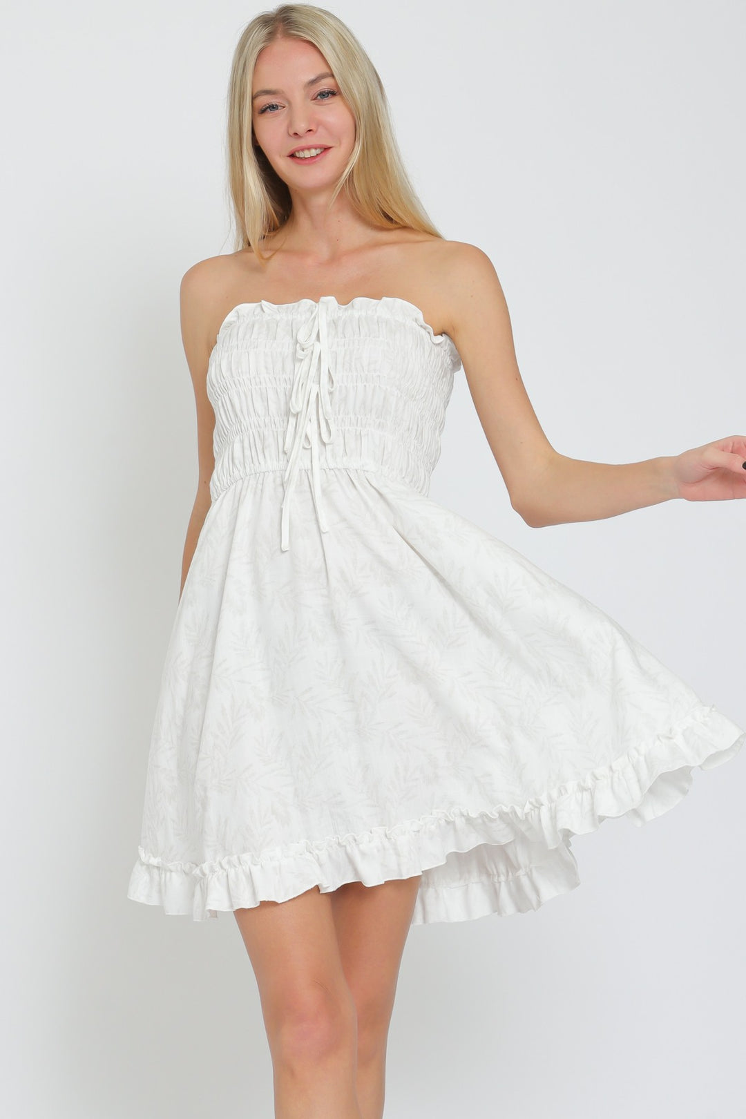 Aakaa Tube Tie Top And Ruffle Hem Mini Dress