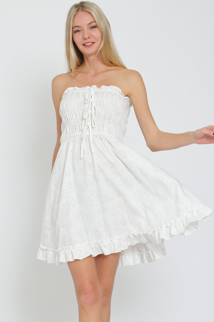 Aakaa Tube Tie Top And Ruffle Hem Mini Dress