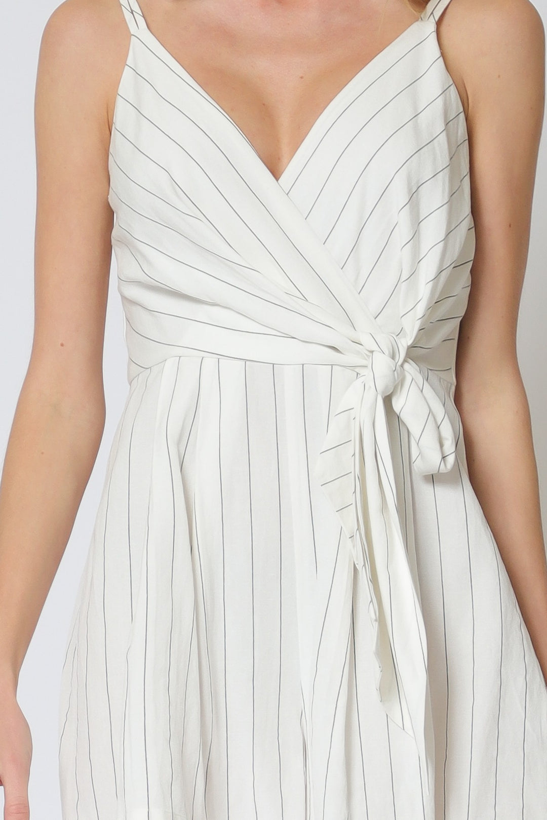 Aakaa Adjustable Strap Tie Front Waisted Stripe Romper
