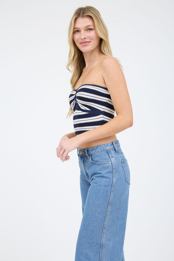 Mine Striped Strapless Crop Sweater Top