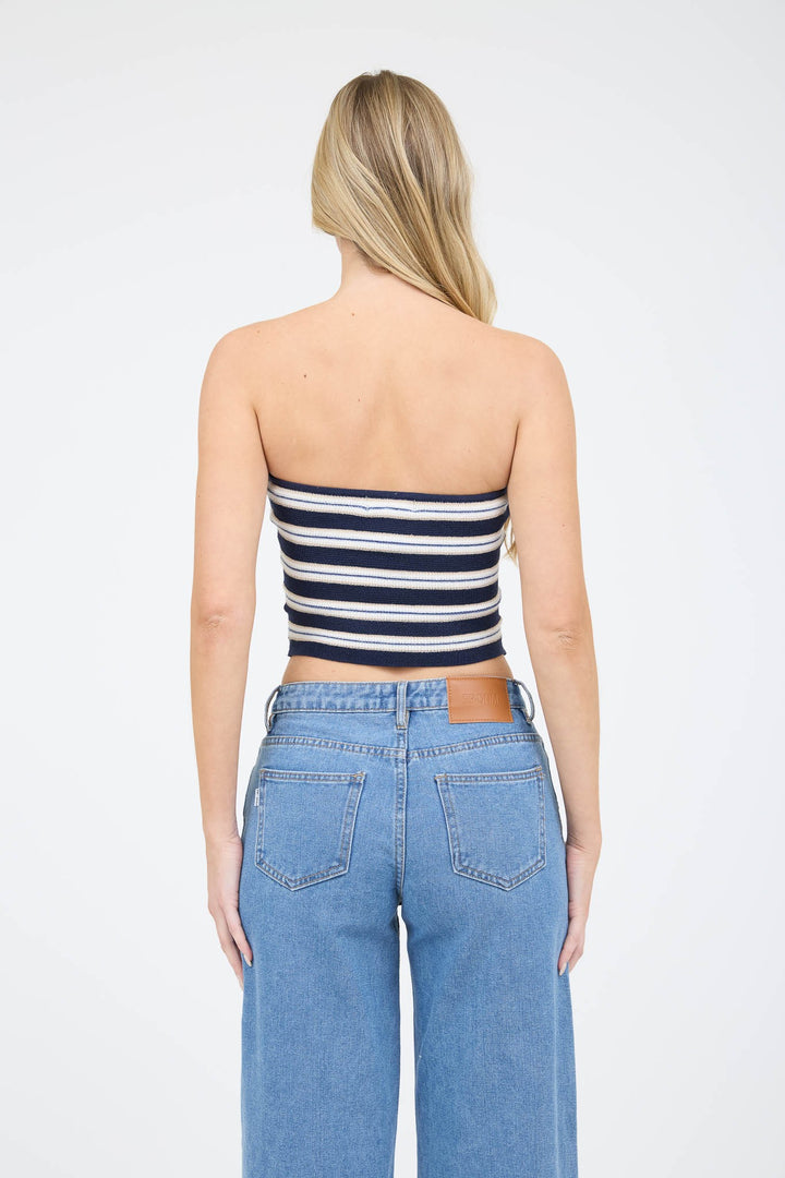 Mine Striped Strapless Crop Sweater Top