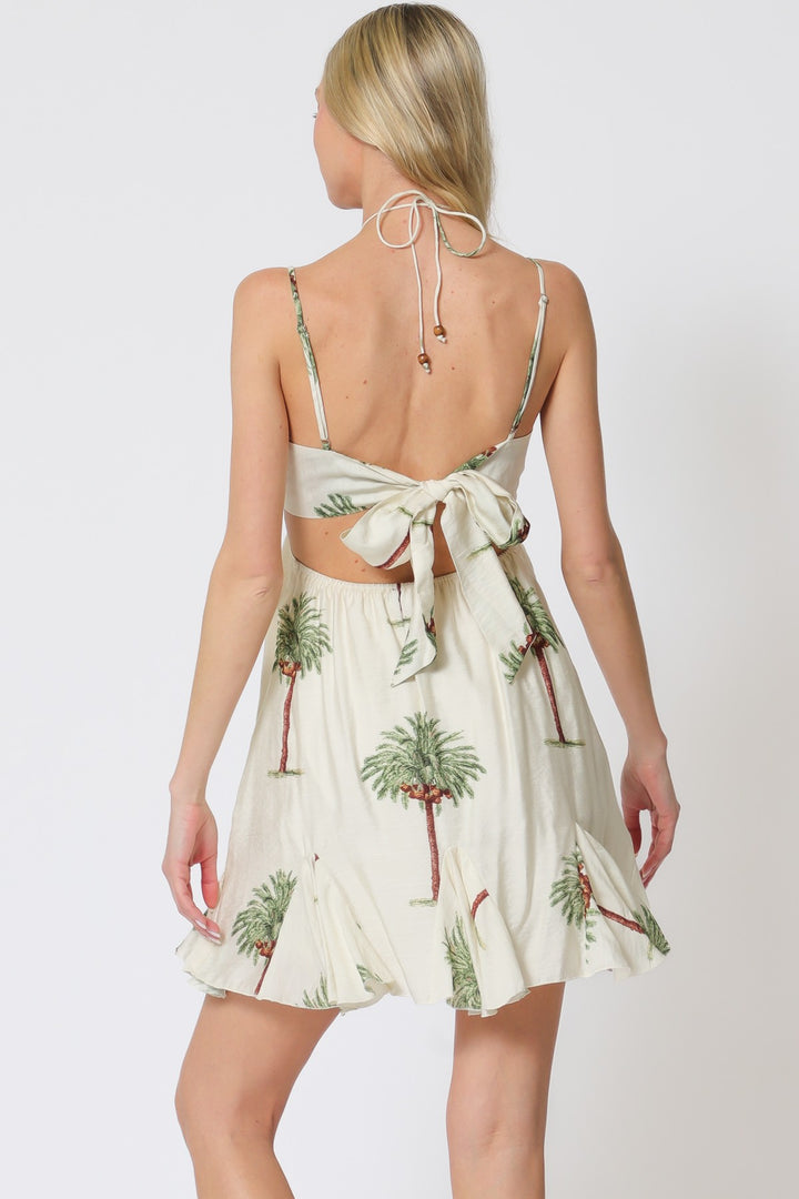 Aakaa Halter Tie Neck Smocked Mini Dress