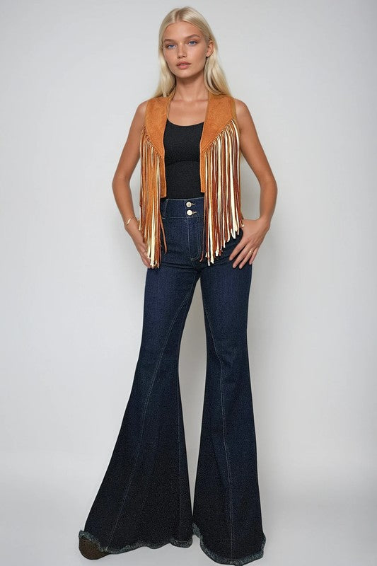 Wisteria Lane Western 2-tone Fringed Faux Suedette Vest