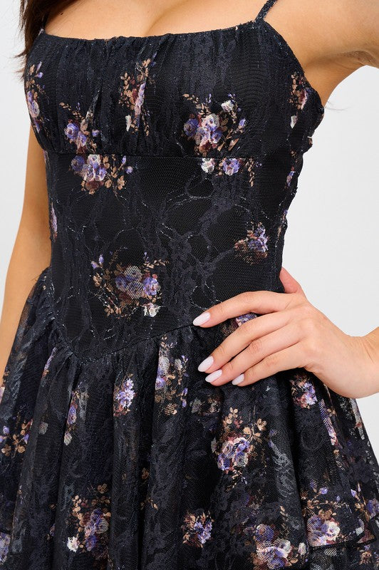 Lovely Day Floral Double-Layer Mini Skater Dress