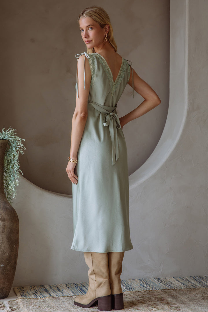 Skies Are Blue Tie Lace Trim Slip Dress