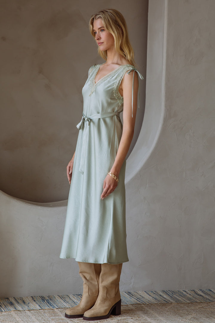 Skies Are Blue Tie Lace Trim Slip Dress