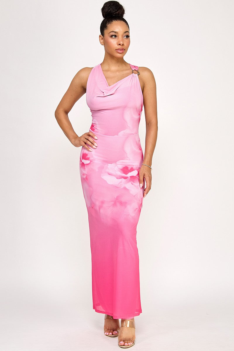 Spring Haze Flower Print Long Dress